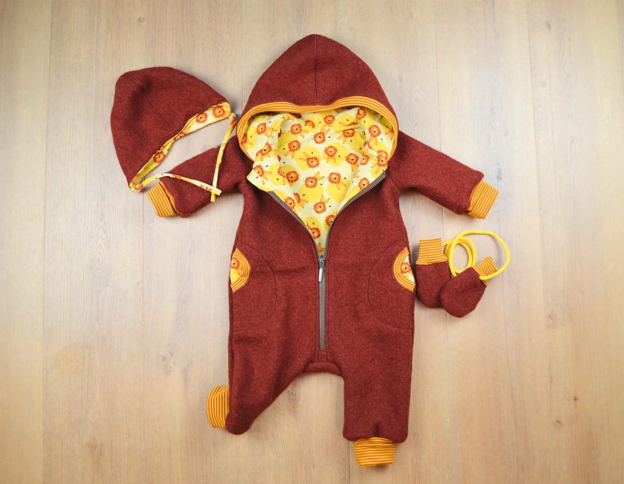 Walkhaube und Walkfäustlinge Kleiner Dachs – Bild 2