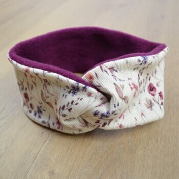 Knotenstirnband, Wollfleece beere, Ripp Jersey mit Blüten und Blumen